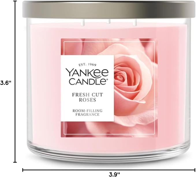 Yankee Candle Fresh Cut Roses, Scented Candle, 14.5oz 3-Wick Candle Jar with up to 40 Hours Burn Time