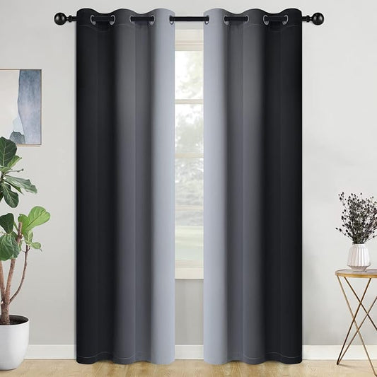 COSVIYA Curtains & Drapes Ombre Room Darkening Curtains 84 inch Length, Grommet Gradient Black and Greyish White Light Blocking Insulated Thermal Curtains for Bedroom/Living Room,2 Panels,42x84 inches