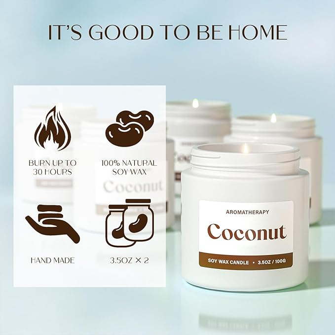 Coconut Scented Candles for Women, Soy Candle Gift Set, Tropical Coconut Candles, 2 Pack Aromatherapy Candles for Relaxing, Summer Home Decor