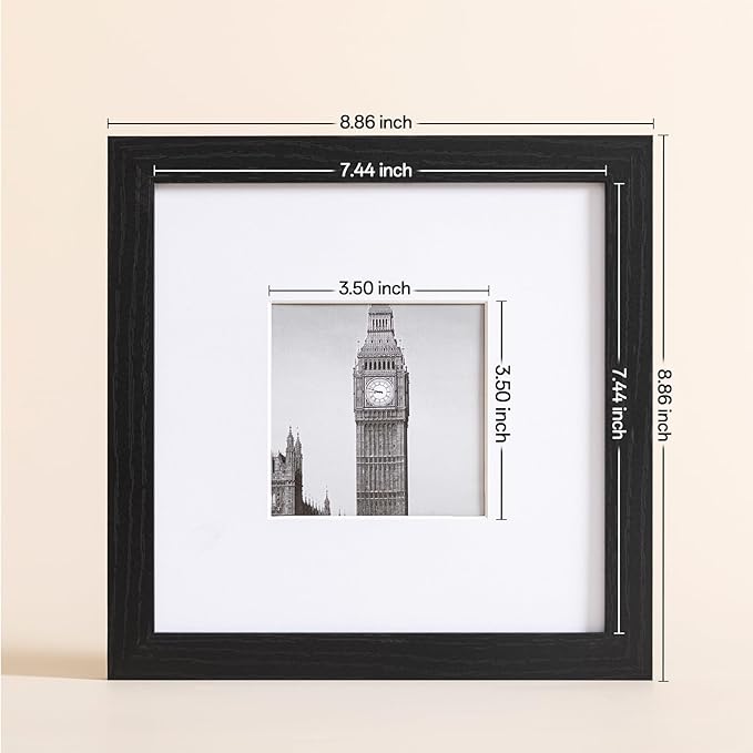eletecpro 8x8 Picture Frames Set of 9 with Clear Acrylic Cover, Display 4x4 Photos with Mat or 8x8 Without, Classic and Sturdy Square Collage Gallery Wall Decor, Easy Wall Mount, Black