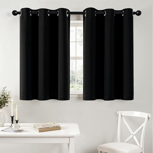 MIULEE Black Blackout Curtains for Bedroom Living Room 36 Inches Long 2 Panels, Thermal Insulated Room Darkening Drapes Grommet Noise Reducing Light Blocking Window Treatments 40x36 Inch