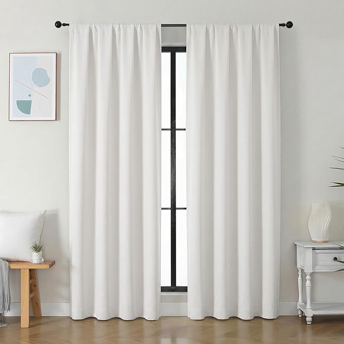 Simplebrand Ava Ivory Light Filtering Curtains for Bedroom 84 Inch Length 2 Panels Set, Solid Thermal Insulated Privacy Nursery Window Treatment Curtains Light Filtering Drapes, W40 x L84 Inch, Ivory