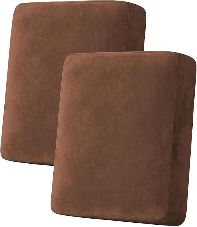 H.VERSAILTEX Velvet Stretch Couch Cushion Cover Plush Cushion Slipcover for Loveseat Cushion Furniture Protector Seat Cushion Sofa Cover (2 Piece Medium Sofa Cushion Covers, Caramel Cafe)