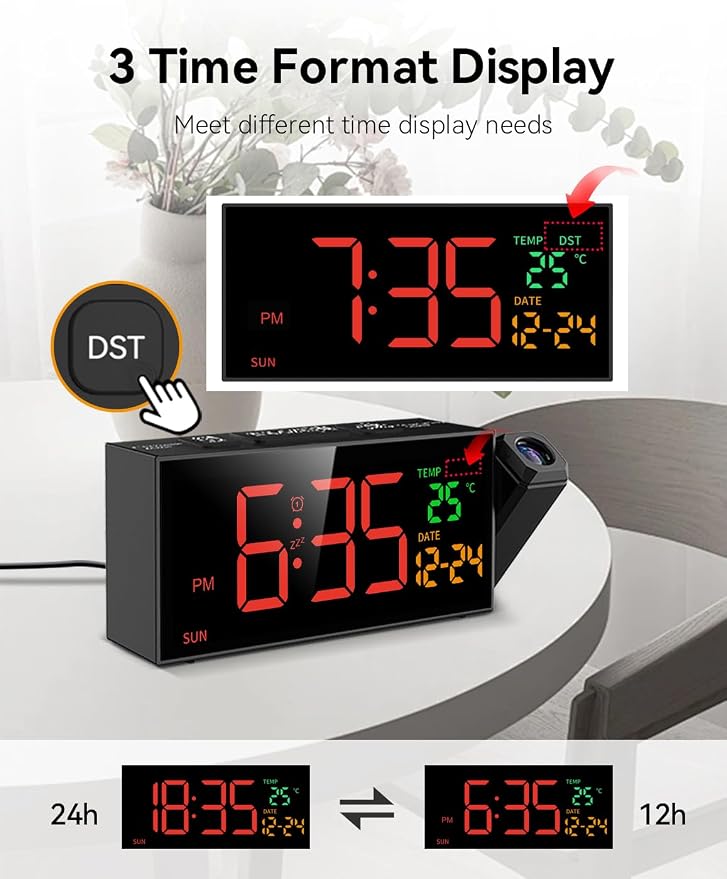 Netzu Projection Clock for Bedroom Ceiling, Alarm Clocks Black - Image 6