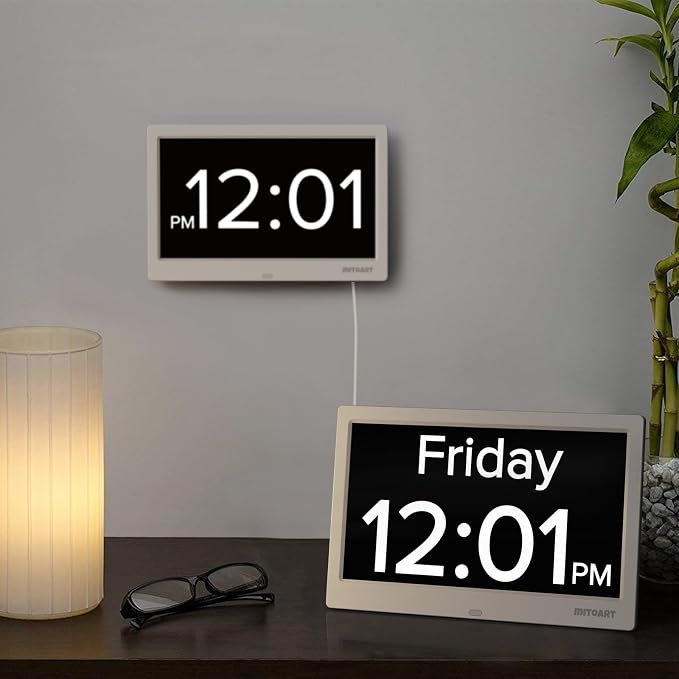 10.1 Inch Digital Alarm Clock with Date and Day of Week for Dementia Seniors, Clear Large Screen, Multiple Alarm Sets, Auto DST, Designed Specifically for Elderly - White - Image 9
