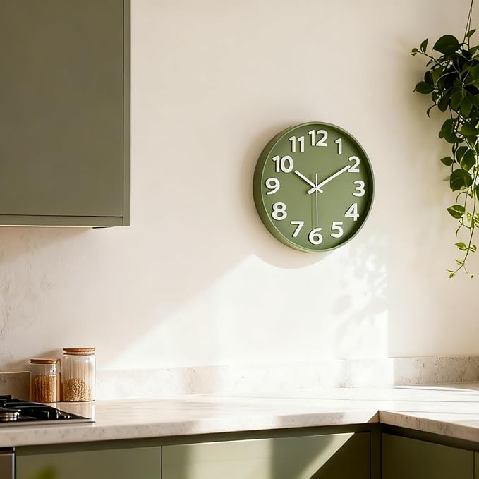 45MinST 8-Inch Green Modern Wall Clock ?€? Silent Non-Ticking, 3D Large Numbers, Accurate Timekeeping | Decorative Wall & Desk Clock with Stand for Living Room, Bedroom, Kitchen, or Office