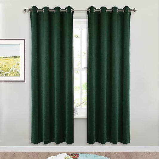 StangH Dark Green Curtains Vintage DecorThick Soft Velvet Blackout Curtains Drapes for Farmhouse Living Room Party Holiday Fete Accessories, W52 x L72, Dark Green, 2 Panels