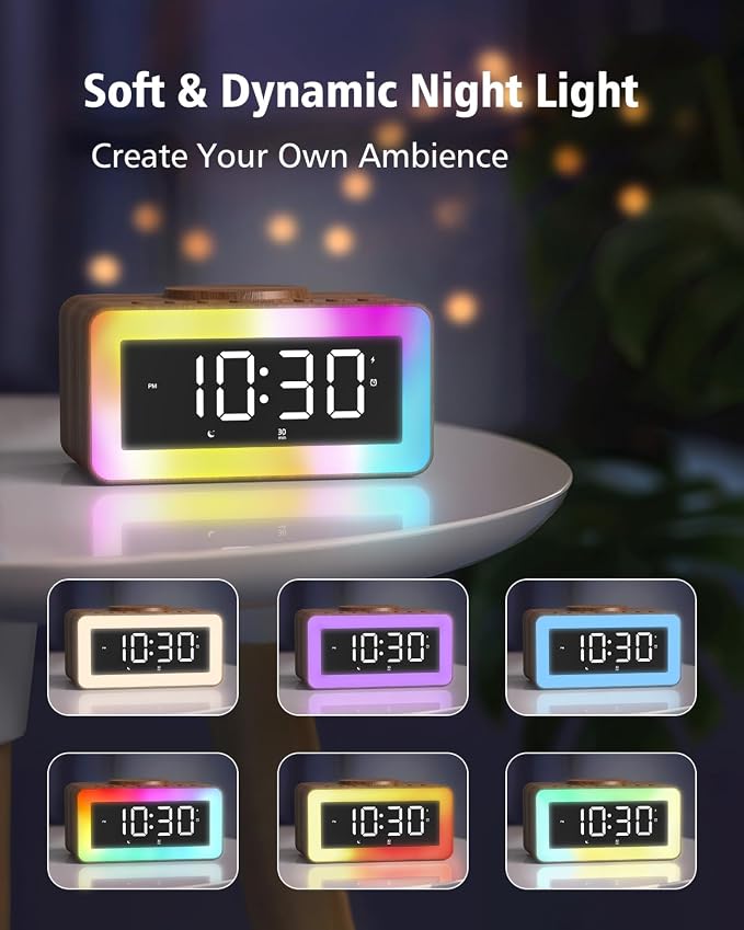 Alarm Clock for Bedroom, Wireless Charging, Bluetooth Speaker Sound Machine - Image 6