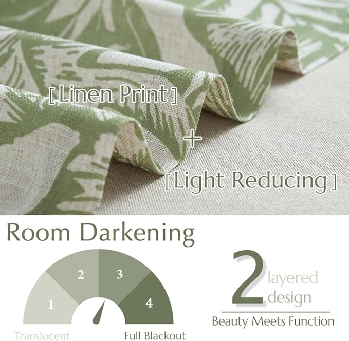jinchan Linen Curtain Kitchen Valance for Windows Tropical Leaf Printed Valance for Living Room Bathroom Bedroom Blackout Country Farmhouse Kitchen Curtain 16 Inch Rod Pocket 1 Panel Green on Beige