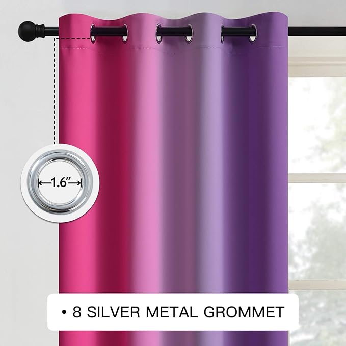 COSVIYA Grommet Ombre Room Darkening Curtains 84 inches Length for Living Room, Polyester Light Blocking Pink and Purple Gradient Window Drapes/Curtains for Kids/Girls Bedroom, 2 Panels, 52x84inches
