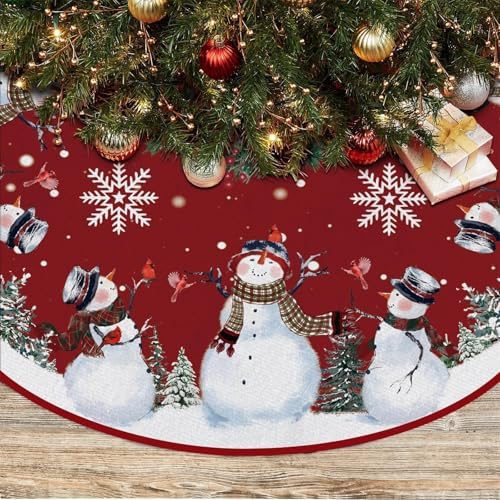 Snowman Red Christmas Tree Skirt 36 Inches by EKOREST