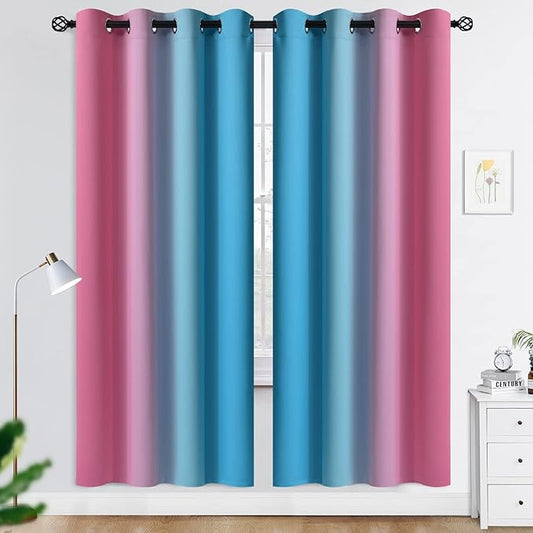 COSVIYA Grommet Ombre Room Darkening Curtains 72 inches Length for Kids/Girls Bedroom, Polyester Light Blocking Pink and Blue Gradient Window Drapes/Curtains for Living Room,2 Panels, 52x72 inches