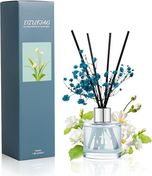 Freesia Reed Diffuser Set, 1.7 oz Scent Diffuser with Dried Flower for Bathroom Small Place, Last up to 30 Days