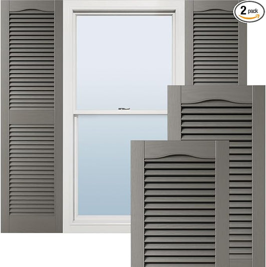 Ekena Millwork Lifetime Vinyl LL1S12X03100TG Standard Cathedral Top Center Mullion, Open Louver Vinyl Shutters, w/Installation Shutter-Lok's & Matching Screws (Per Pair), 12"W x 31"H, Tuxedo Grey