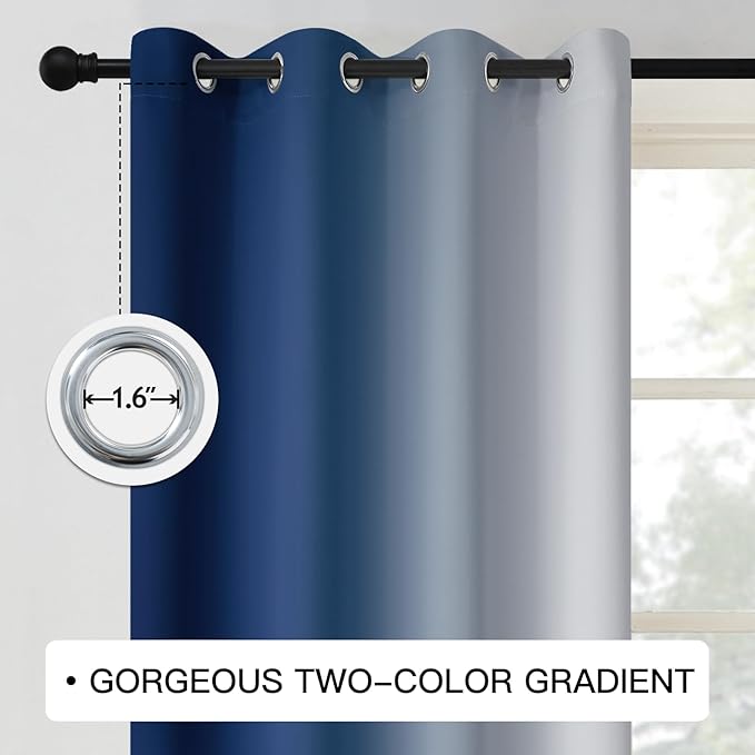 COSVIYA Curtains & Drapes Ombre Royal Blue Curtains 84 inch Long 2 Panels Set, Grommet Room Darkening Light Blocking Insulated Thermal Gradient Window Panels for Bedroom/Living Room,52x84 inches