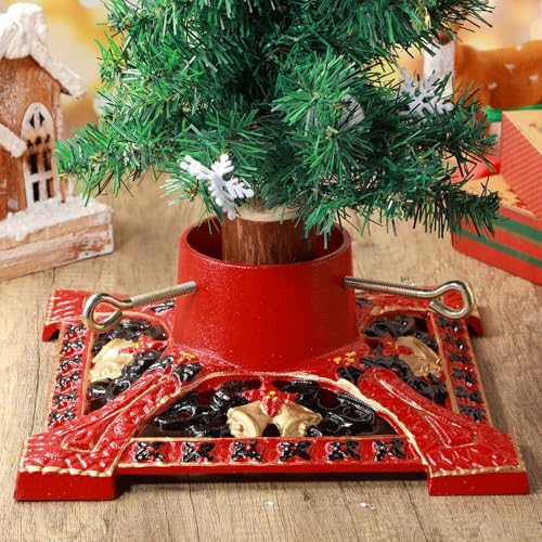 Cinnvoice Cast Iron Christmas Tree Stand for Real Live Trees, Red - Image 3