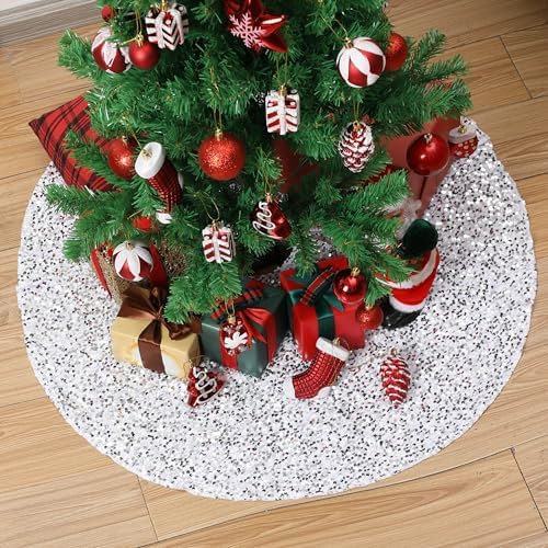 Mr. Pen- Christmas Tree Skirt, 36 inch, Silver Sequin Tree Skirt - Image 7