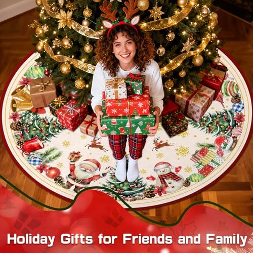 Santa Claus 48in Christmas Tree Skirt, Snowman Xmas Tree - Image 3