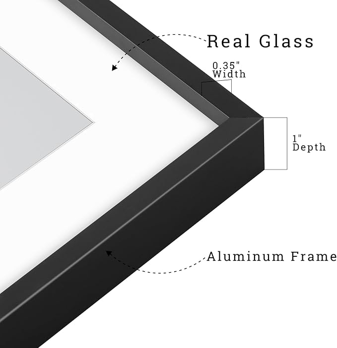 Frametory, Aluminum Picture Frames Set of 7 - Black Gallery Wall Kit - Displays One 11x14, Two 8x10, and Four 5x7 inch Photos for Home Decoration