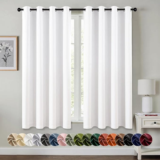 MIULEE Pure White Blackout Curtains for Bedroom Living Room 63 Inches Long 2 Panels, Thermal Insulated Room Darkening Drapes Grommet Noise Reducing Light Blocking Window Treatments 50x63 Inch