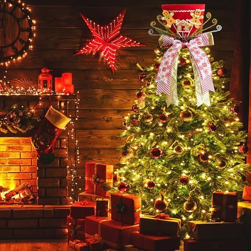 Christmas Tree Topper Hat, Gingerbread Man Christmas Tree Topper, Tree Topper Christmas Decorations with Bow Ribbon Christmas Tree Ornaments for Home Xmas Décor - Image 4