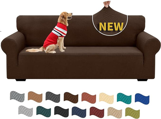 XINEAGE 2026 New 1 Piece Couch Covers for 3 Cushion Couch (79"-91") Stretch Sofa Cover Slipcover Pet Friendly Soft Washable Furniture Protector with Elastic Bottom for Kids,Dog (Sofa, Coffee)