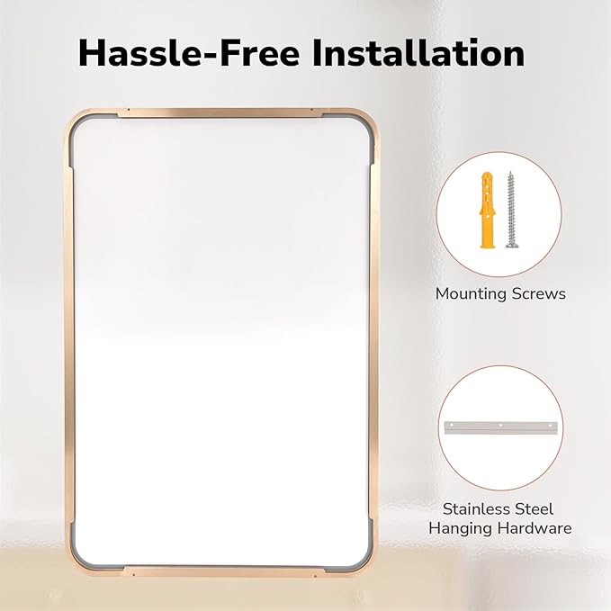 USHOWER Gold Bathroom Mirror 22"x30", Brushed Gold Rectangle Mirror for Over Sink, Aluminum Frame, Anti-Rust, Tempered Glass, Horizontal or Vertical Mounted, Champagne Gold (Neutral Gold)