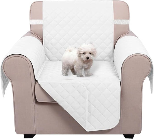 U-NICE HOME Recliner Chair Covers Reversible Chair Cover Pet Covers for Dogs with Elastic Straps Water Resistant Diamond Quilted (23''Armchair, White/White)
