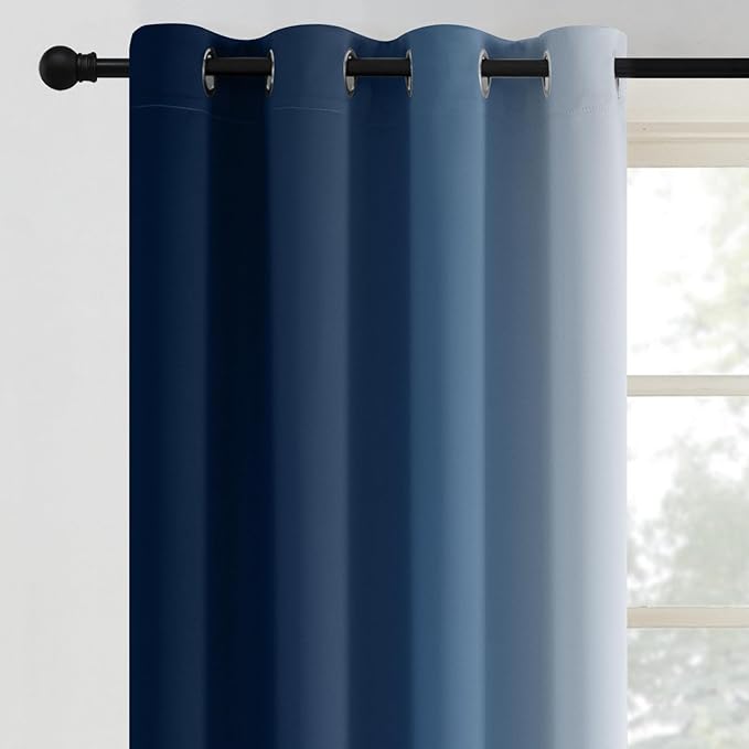COSVIYA Curtains & Drapes Ombre Blue Curtains 63 inch Length 2 Panels Set, Grommet Room Darkening Light Blocking Insulated Thermal Gradient Window Curtains for Bedroom/Living Room,42x63 inches