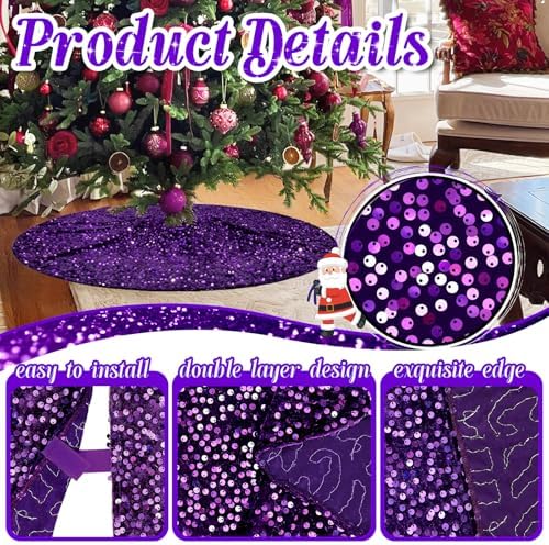 36 Inch Christmas Tree Skirt Purple Sparkly Sequins Soft Velvet Halloween Tree Skirt Christmas Decor for Xmas Tree Base - Image 3