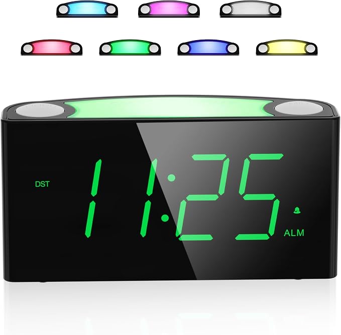 Digital Alarm Clock for Bedroom, Large Screen with 7 Color Night Light by Mesqool