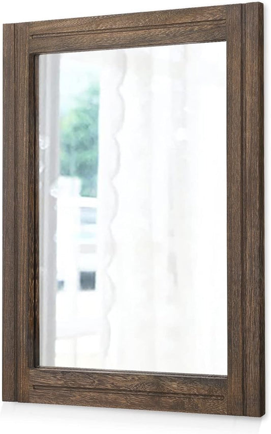 AAZZKANG Rustic Wood Mirror Rectangle Decorative Wall Hanging Mirrors with Frame for Bedroom Living Room Bathroom Home Entryway
