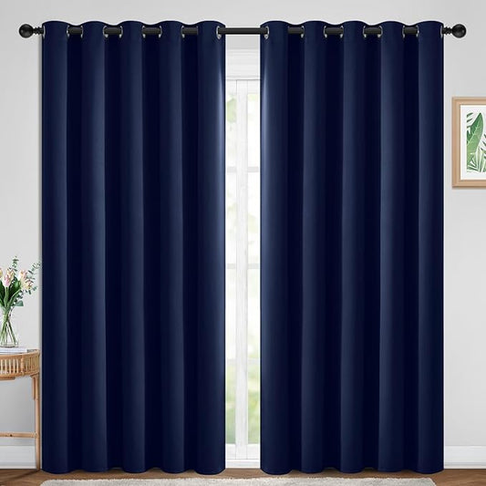 Yakamok Blackout Curtains Room Darkening Thermal Insulated Window Panels,Solid Grommet Top Drapes for Bedroom/Living Room(70Wx84L, Navy Blue, 2 Panels)