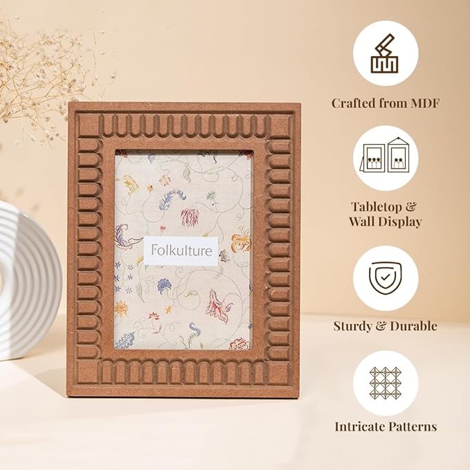 Folkulture MDF Photo Frame for Wall or Tabletop | Curvy Tales 5x7 Modern Curved Wooden Picture Frame with Plexiglass | Vertical & Horizontal Display | Handmade House Warming Gifts