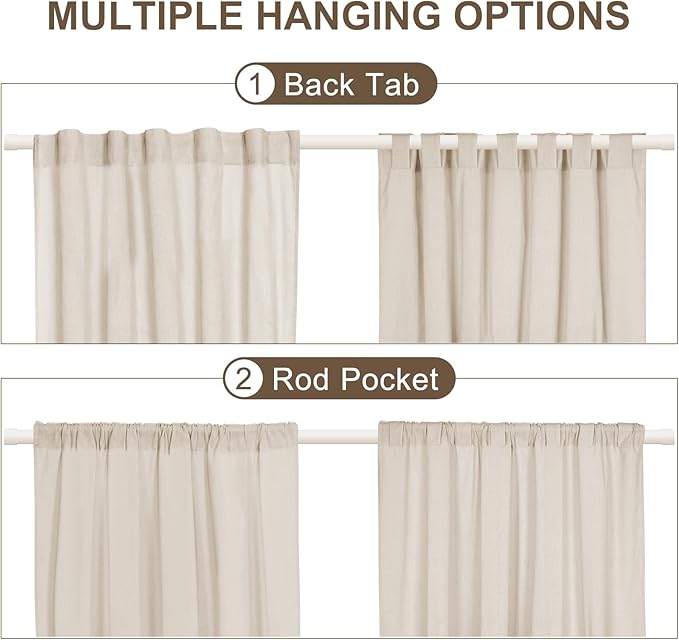 ASPMIZ Cotton Linen Kitchen Curtains 36 Inch Length, Farmhouse Rod Pocket Short Curtains for Window, Brown Stripe Small Window Curtain Boho Rustic Button Window Treatment Tiers for Bathroom, Cafe