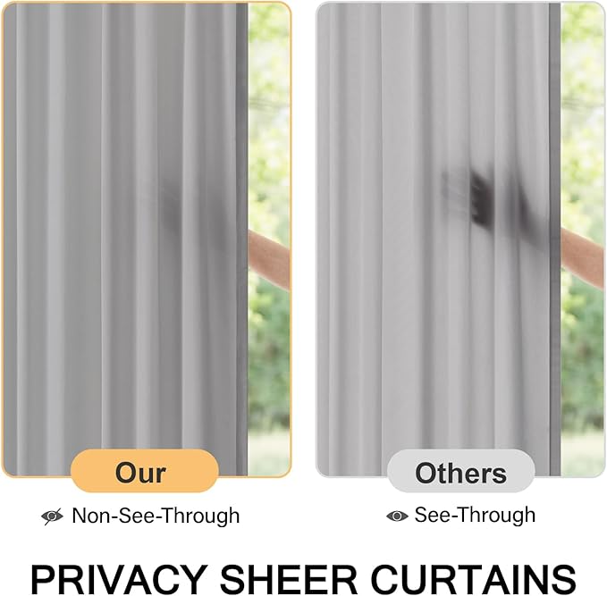 MIULEE Non-See-Through French Door Curtains for Doorway, Privacy Semi Sheer Curtains for French Doors, Light Filtering Rod Pocket Window Drapes with Tie Back, Grey, 54 x 72 inches, 2 Panels