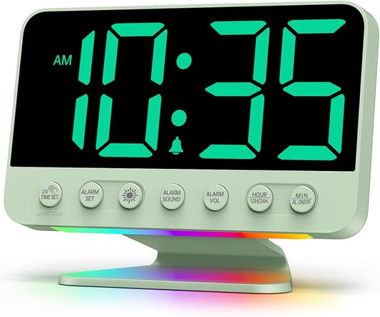 Odokee Digital Alarm Clocks for Bedrooms with Large Bold Number | Electric Desk Clock with Night Light & Brightness Dimmer - Loud Alarm for Heavy Sleepers with Adjustable Volume - Sage Green by Odokee
