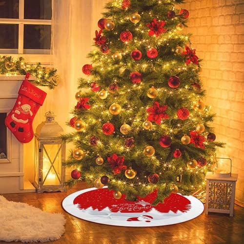 Christmas Tree Skirt Red Xmas Tree Ornaments for White Soft Plush Christmas Tree Mat with Snowy Pattern for Decorations Holiday Party 48 inches - Image 4