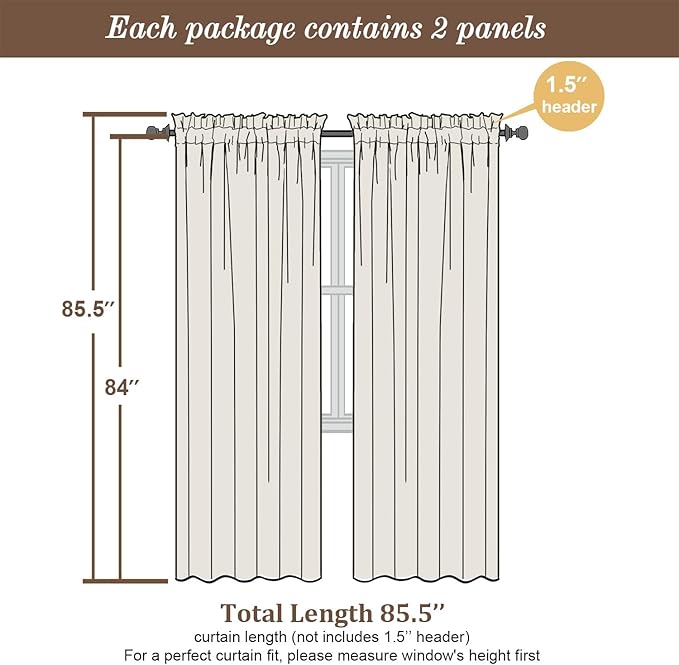 Chyhomenyc Sage Green Curtains 84 Inch Length 2 Panels Set, Faux Linen Textured Semi Light Filtering Soft Airy Farmhouse Window Curtain Drapes for Living Room Bedroom, 50Wx84L
