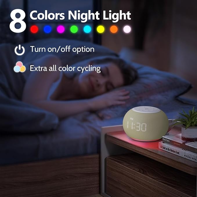 REACHER Auto Dimmable Sound Machine Alarm Clock with Night Light for Girls | 20 soothing sounds, sleep timer, precise volume, soft night lights, auto-dimming display, cute white noise soother for kids - Image 7