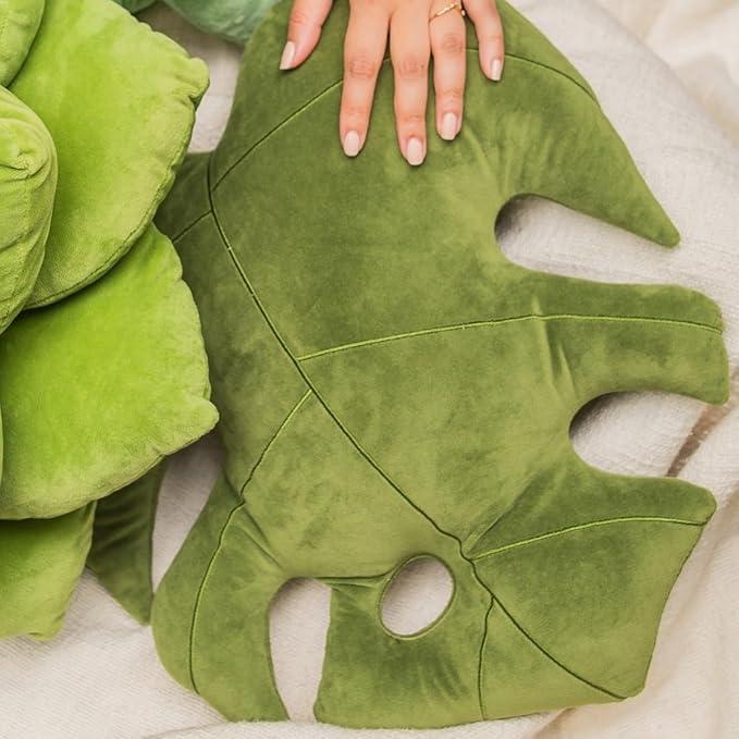 Green Philosophy Co. Monstera Leaf™ Pillow - Mossy Earth - Large Soft Plant-Shaped Plush Cushion for Couch, Bed, or Reading Nook - Cute & Unique Nature-Inspired Decor Throw Pillow