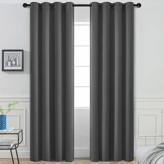 Yakamok 96 Inch Long Blackout Curtains for Bedroom, Thermal Insulated Room Darkening Curtains, Light Blocking Blackout Drapes for Living Room- 2 Panels,52x96 Inch, Charcoal Grey