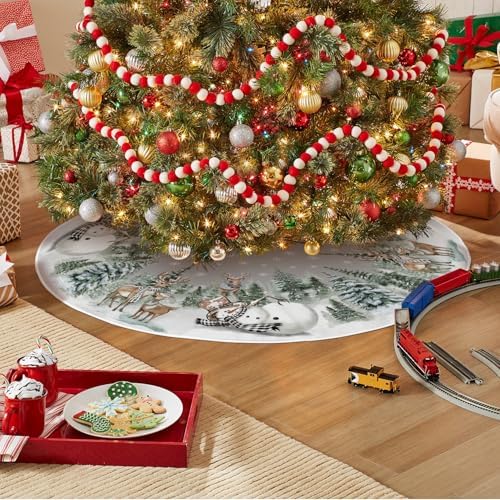 AVOIN colorlife Snowman Reindeer Snowflake Christmas Tree Skirt 36 Inch - Image 3