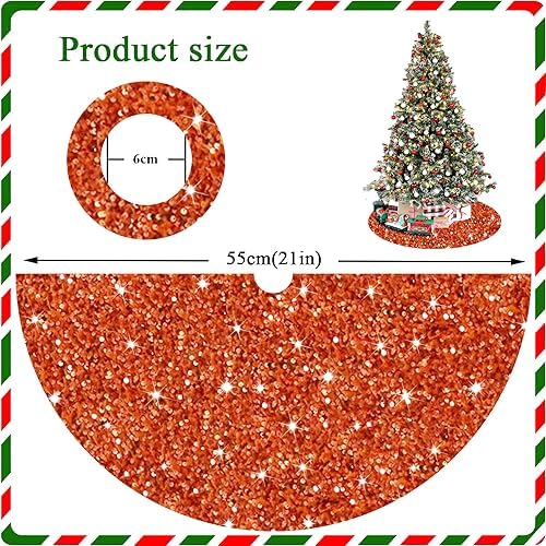 FANPROMS Orange Tree Skirt 21 Inches Sparkly Sequins Christmas Tree Skirt for Thanksgiving Fall Party Supply Round Velvet Tree Base Skirt Pencil Halloween Tree Skirts for Xmas Tabletop Tree Decoration - Image 2