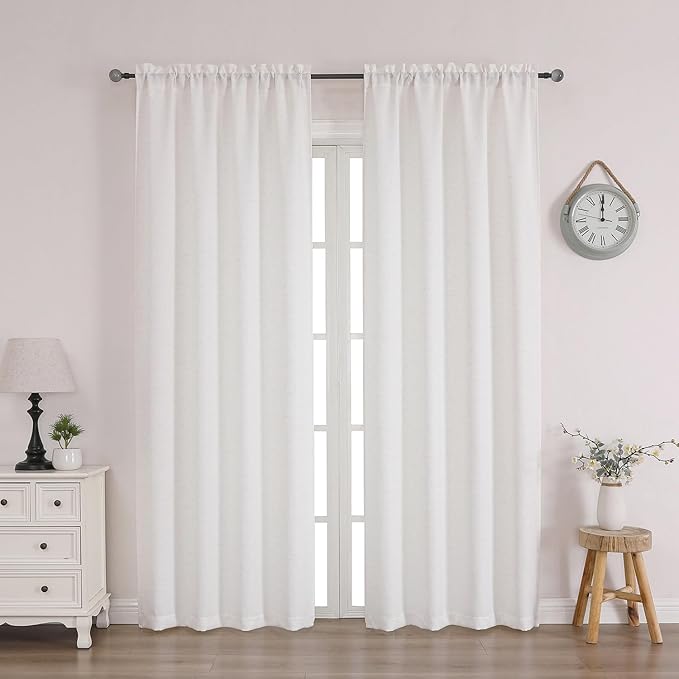Chyhomenyc Natural Curtains 84 Inch Length 2 Panels Set, Faux Linen Textured Semi Light Filtering Soft Airy Farmhouse Window Curtain Drapes for Living Room Bedroom, 50Wx84L