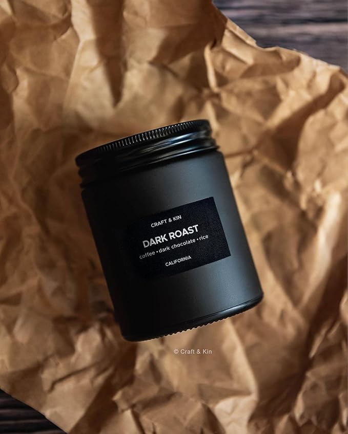 Craft & Kin Premium Dark Roast Coffee Candle | Black Scented Candles for Home | Long Lasting with 45 Hour Burn Time, 7.6oz | Soy Candle | Aromatherapy at Home | Gifts for Men