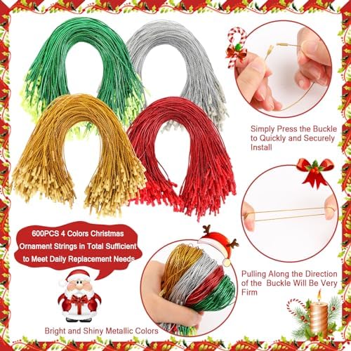 JUNEBRUSHS 600Pcs Christmas Ornament Hooks, Ornament Hangers with Snap - Image 3