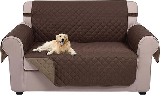 U-NICE HOME Loveseat Sofa Cover Reversible Couch Cover for Dogs with Elastic Straps Water Resistant Furniture Protector for Pets Couch Cover for 2 Cushion Couch (Loveseat, Chocolate/Taupe)