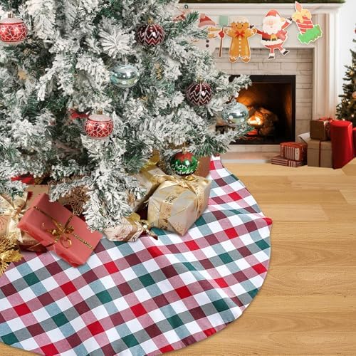 36 Inch Buffalo Plaid Tree Skirt Christmas Tree Skirt Red White Green - Image 3