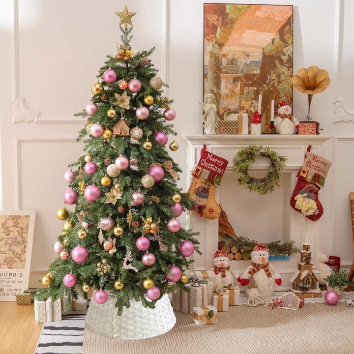 belupai Wicker Christmas Tree Skirts Collar Rings, Artificial Rattan Christmas Tree Skirt Stand Farmhouse Xmas Tree Collar for Artificial Christmas Trees Decoration(White,S) - Image 2